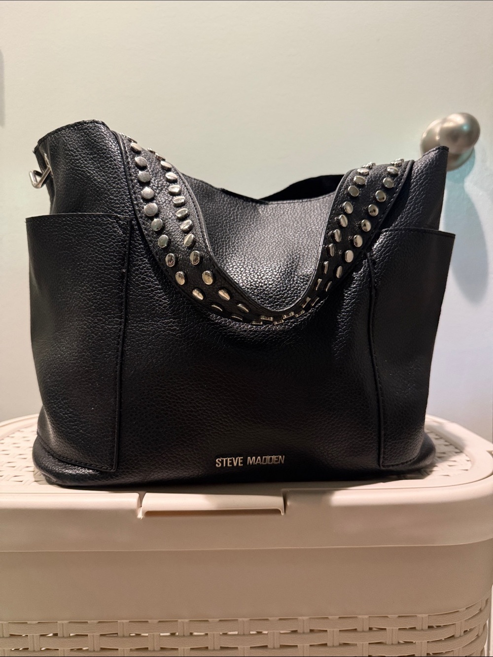 Steve Madden Black Studded Shoulder Tote